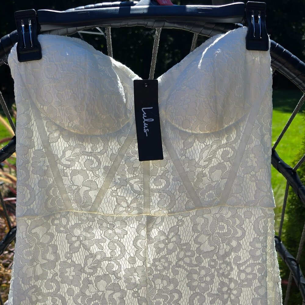 Lulus White Lace Strapless Jumpsuit, Medium